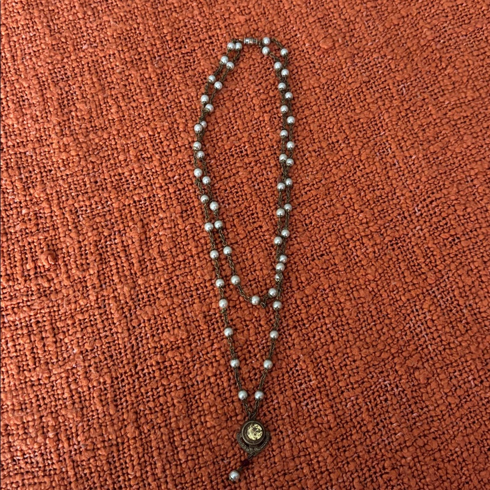 Vintage Pearl and Chain Necklace with Pendant - Picture 5 of 5